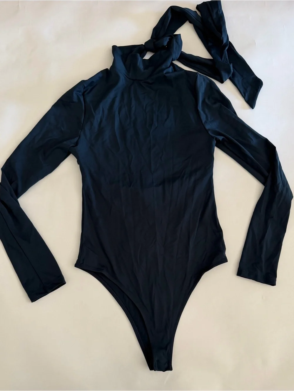 Zara Long Sleeve Adjustable High Neck With Ties Open Back Snap Button Bodysuit